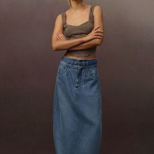 ✨ High-Waisted Denim Barrel Maxi Skirt with Back Slit ✨